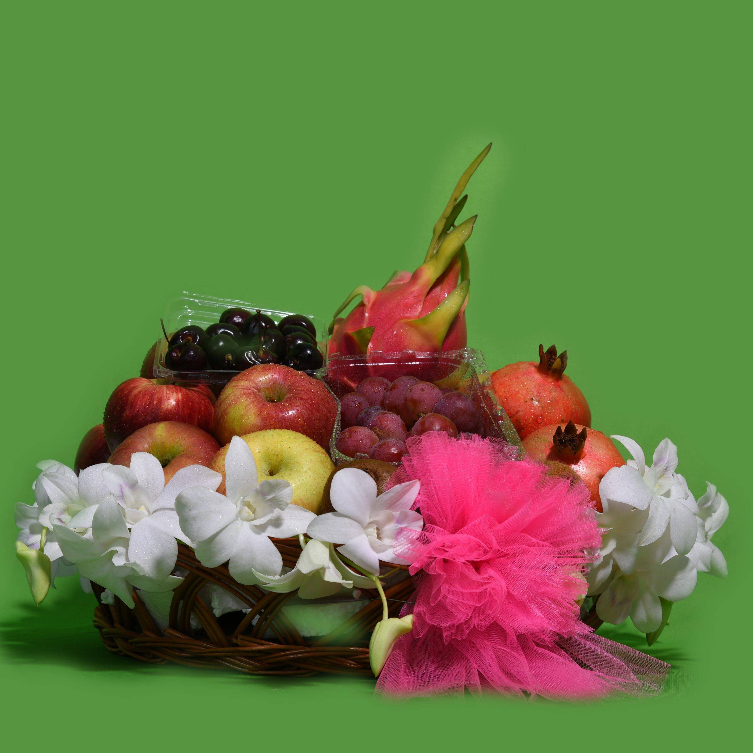 Tasty Fruits & Beautiful Flowers Gift Basket Farmerica