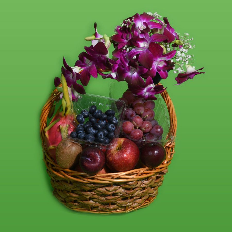 Delightful Gift Basket of Fresh Fruits & Flowers Farmerica