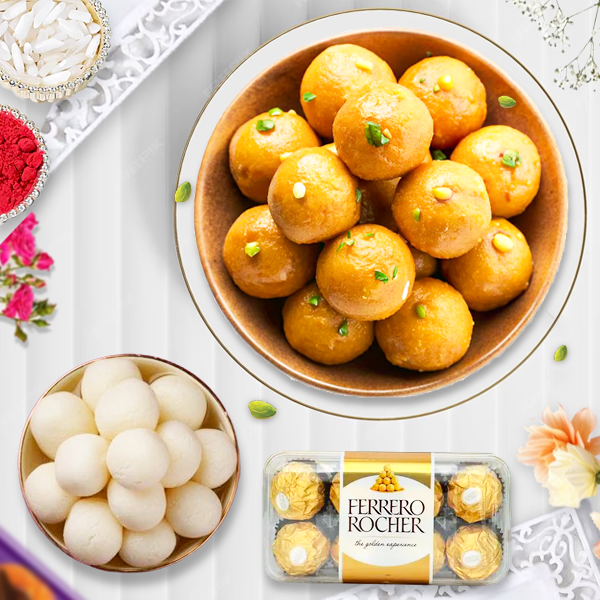 Besan Ladoo, Rasgulla & Ferrero Rocher Hamper