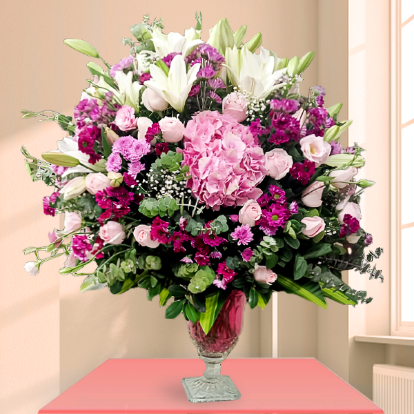 Elegant Pink & White Bloom Arrangement in Crystal Vase