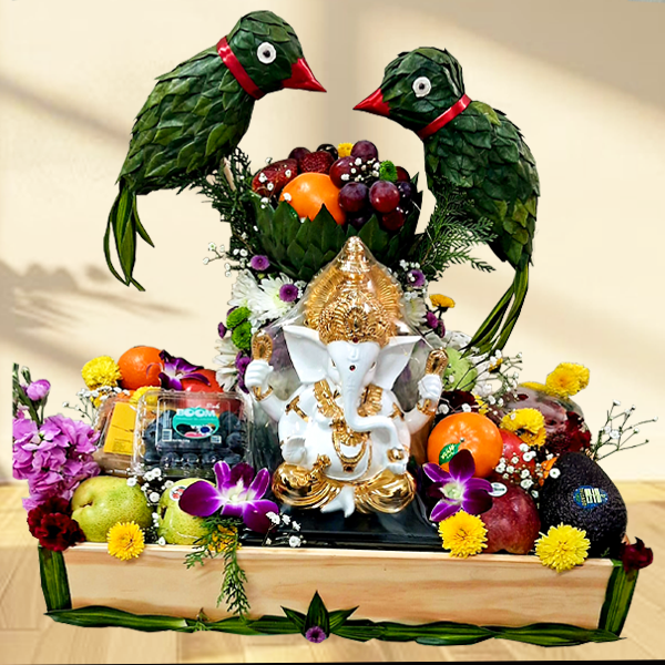 Lord Ganesha Gifting Fruit Arrangement