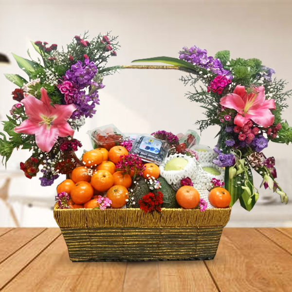 Fresh Fruit & Flowers Basket